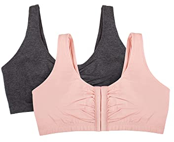 Fruit of the Loom Damen Front Close Builtup Bra Sport-BH, Undurchsichtige, Rosa, Grau (Blushing Rose/Charcoal Heather) 2er-Pack, 85