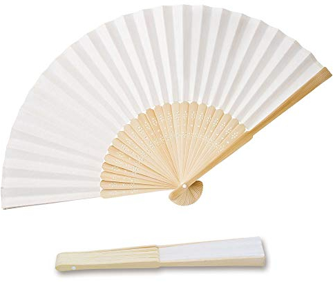 10 x Handfächer aus weißem Papier und Bambus für Hochzeiten (Weiß, 10 Handfächer)
