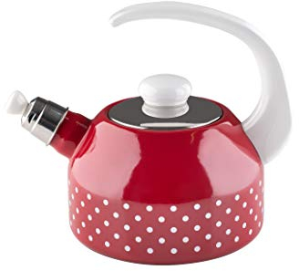 Riess, 0543-077, Flötenkesssel Plus, COUNTRY - PÜNKTCHEN ROT, Durchmesser 18 cm, Höhe 21.7 cm, Inhalt 2 Liter, Emaille, rot, Induktion