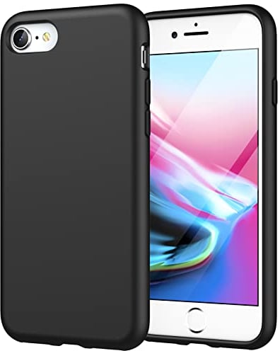 JETech Silicone Hülle für iPhone SE 3/2 (Modell 2022/2020), iPhone 8 und iPhone 7, seidigem Ganzkörper-Schutzhülle, mit weichem Mikrofaser-Innenfutter stoßfestes Abdeckung (Schwarz)