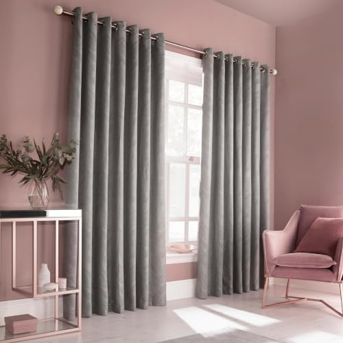 Furn Himalaya Ringtop Eyelet Curtains (Pair), 229cm x 229cm, Silver