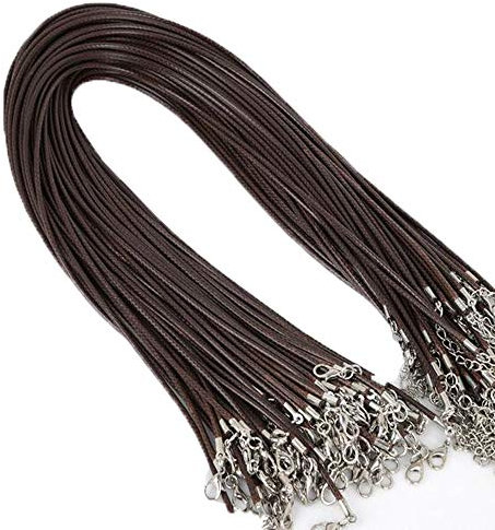 Uhat Pack 10 Wax Cord String Necklaces with Lobster Clasp Leather Neck Chain Pendant Cord String (Brown)