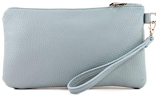modamoda de - T193 - Pochette/Pochette Italienne Cuir Petit, Couleur:bleu glace