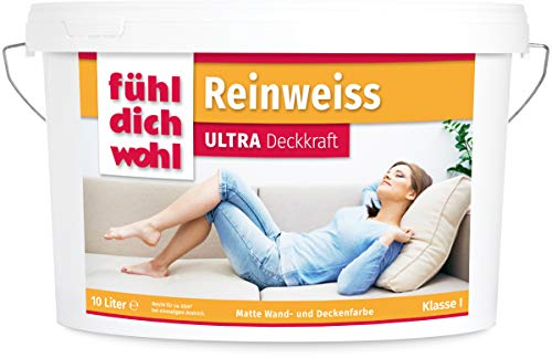 derendo FühlDichWohl Reinweiss Ultra – sehr hohe Deckkraft-Klasse 1 10l Wandfarbe weiß matt - Innenfarbe/Wohnraumfarbe für höchste Ansprüche