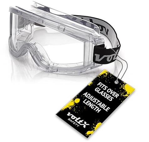 voltX DEFENDER Safety Goggles can also be used as OVER GOGGLES | UKCA & CE EN166 BT EN170 Certified, Clear Polycarbonate UV400 Anti-Fog Lens, Indirect Ventilation for Industrial Work