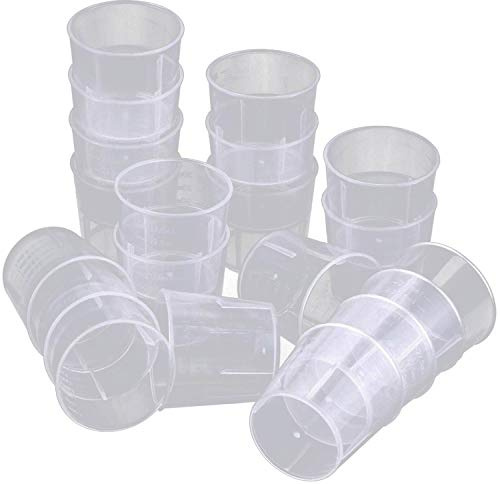 Goeielewe 50 Stück Kunststoff-Medikamentenbecher, 60 ml, transparent, wiederverwendbar, abgestufte Messbecher, Messbehälter für gemischte Pillen, flüssige Medikamente