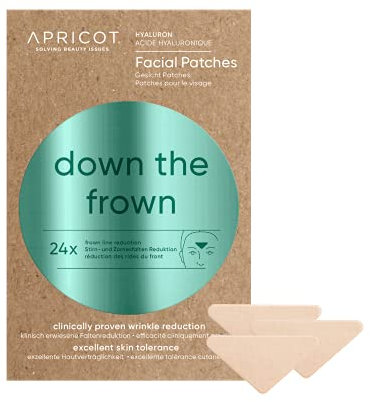 APRICOT® Gesicht Patches “down the frown” - 24 Stück Mini-Pack, Facial Patches mit Hyaluron - Anti Falten Gesichtspflaster gegen Stirn- und Zornesfalten, vegan & tierversuchsfrei, Made in Germany