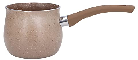 Milk Pan, 10cm Dia Nonstick Saucepan with Pour Spouts Aluminum Alloy Sauce Pan Enameled Inside Coating Small Soup Pot with Single Handle for Coffee Butter Chocolate(Brown)