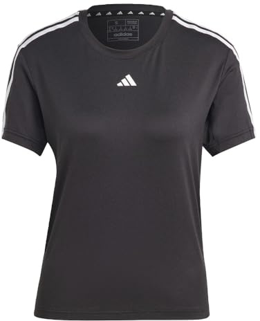 adidas Women's Plus Size Aeroready Training Essentials Regular 3-Stripes T-Shirt, Black/White, S