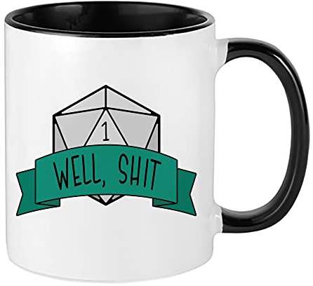 Giftme Well Shit DND Theme RPG Gamer, Birthday, Christmas Coffee Tea Mug 11oz Inside Coloured Ceramic Mug. (Black)