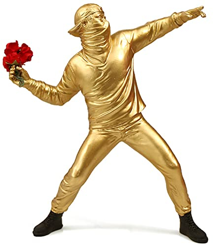 KILCVEM Skulptur Deko - Banksy Blumenwerfer - Dekoration Wohnzimmer Statue Abstrakte Kunst Statuen Büro Bar Café Eingang Figur Skulpturen - Harz - Gold