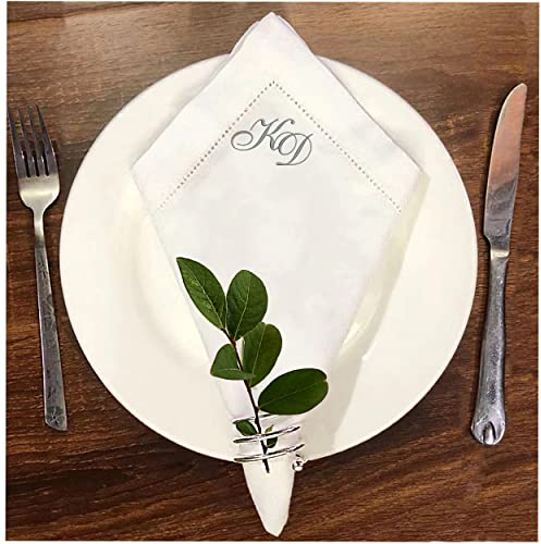 Stoffservietten Hohlsaum Bestickt mit Monogramm (Grau)