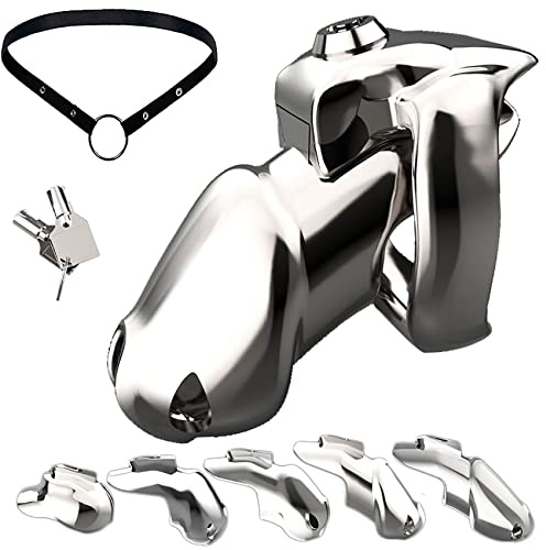 ScreaAss V4 3D Keuschheitskäfig 304 Metall Neues Druckschloss Peniskäfig Mit Gebogenem Cockringe & Gürtel Set Für Männer Keuschheitsschelle, Kleiner/Groß Edelstahl Keuschheitsgürtel Gay Toy,St,50mm