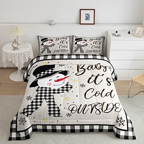 Kinder-Weihnachtsschneemann-Bettwäsche-Set, volle Größe, Schneeflocke, Winter-Bettwäsche, Mädchen, Jungen, Erwachsene, Schlafzimmer/Weihnachten, Kabinendekoration, geometrische Gitter,