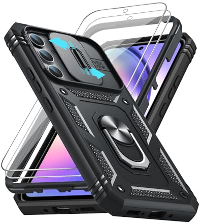 LeYi Handyhülle für Samsung Galaxy A54 5G Hülle mit Kameraschutz & 2 Schutzfolie, Full 360 Grad Ständer Tough Armor Schutzhülle Outdoor Bumper Handy Hülle A 54 5 G Hard Case Military Schwarz