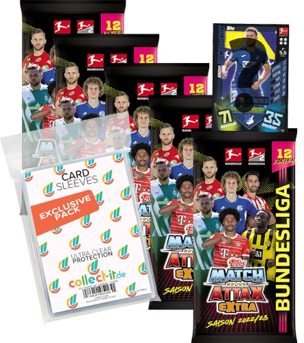 Bundle mit Match Attax EXTRA 2022/23-5 Booster + Exklusive Collect-it Hüllen