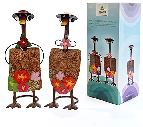 HONGLAND Gartenkunst aus Metall, Schaufeln, Ornamente, Enten-Gartenstatuen, Gartendekoration, Bauernhaus, Hof, Rasen, Weihnachtsdekoration, Einweihungsgarten, Geschenk, 2 Stück