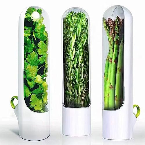 Saver, Stockage d'Herbes, Keeper Pour Réfrigérateur Pod Conteneur d'Herbes Conserver Les Herbes Fraîches Pour la Coriandre La Menthe Le Persil Les Asperges (3pcs)