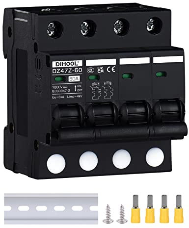 DIHOOL DC disjoncteur 1000VDC solaire PV disjoncteur fusible photovoltaïque automatique (DC1000V,4 pôles,60 ampères)