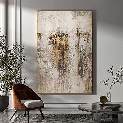 Große Wandkunstbilder in Beige, Gold, Braun, abstrakte Kunst, Gemälde, Beige, Grau, Gemälde, skandinavische Wandkunst, Heimdekoration, 70 x 110 cm (28 x 43 Zoll), Innenrahmen