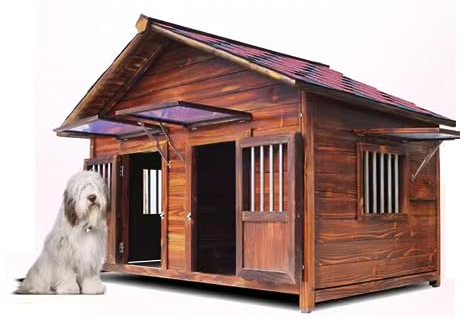 Extra Große Hundehütte Aus Holz, Log Cabin Style Hundehütte Mit Tür Windows, Wetterfeste, Atmungsaktiv Bequem, für Den Innen- Und AußEnbereich Premium Hundehütte(Size:L(208X120X150cm),Color:A)