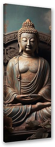 Feeby Bilder Buddha Orient KI 50x150 cm 1 tlg Modern Leinwandbilder Bild auf Leinwand Kunstdruck Wand Bild Wanddeko Design Schlafzimmer Büro Flur Hotel Spa Wohnzimmer Zen Asien Indien Braun