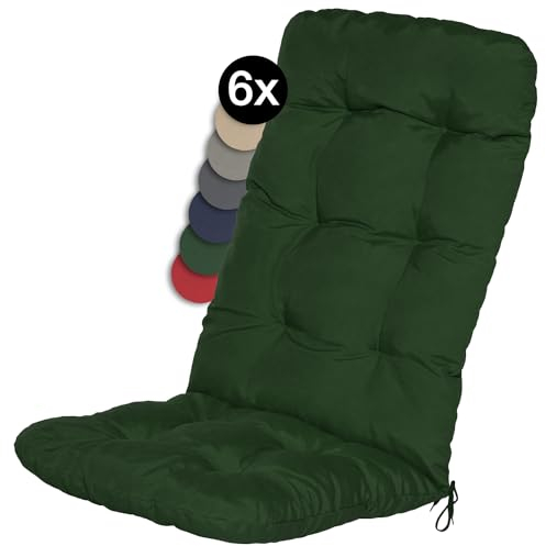 Beautissu 6er Set Hochlehner Auflagen 120x50x8cm - Sitzpolster Set für Gartenstühle Outdoor Stuhlkissen hoch – Gartenstuhlauflage für Hochlehner in Dunkelgrün - Flair HL