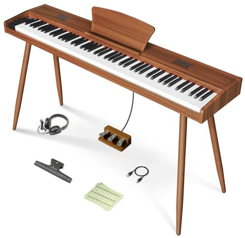 Longeye Digital Piano 88 Keys Wood Piano Keyboard Semi Weighted Electric Piano for Beginners and and Professionals with Triple Pedal, Headphone, Music Rest Support MIDI Connection MOOD Walnut
