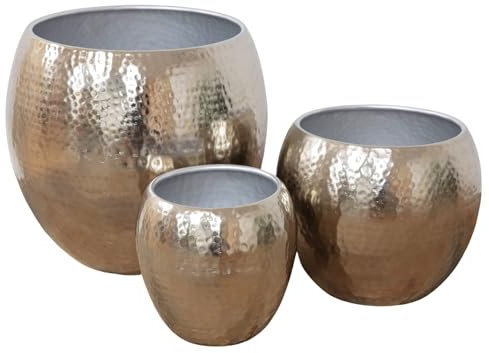 Silver Hammered Metal Metalic Indoor Flower Pot Planters (Medium)