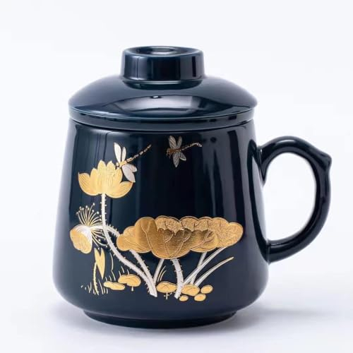 SOYDAN Office Mugs for Women Office Mugs for Men ffice Mugs with lids Tea Cup with Infuser and lid Travel Tea Mugs for Women Travel 189 (Color : Ji Blue - Lotus Pond)