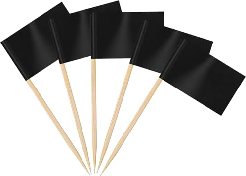 AhfuLife 100pcs Black Toothpick Flags Cake Toppers, Blank Food Labels for Buffets, DIY Cocktail Stick Flag for Sandwich Food Cheese Cupcake Toppers Tableware Birthday Wedding Party Supplies Decor