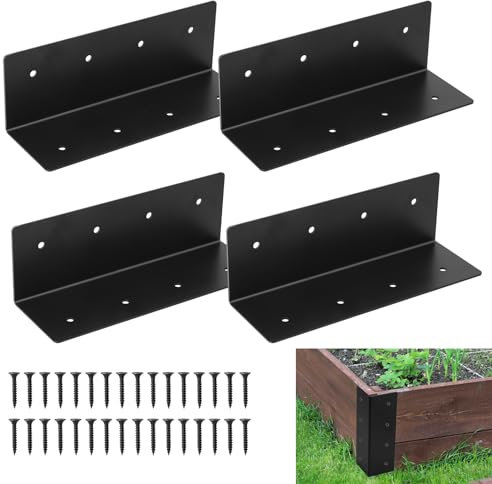 4pcs Raised Garden Bed Corner Brackets for 10-12 Inch Garden Bed, Heavy Duty Metal Bed Frame Garden Corner Bracket Fastener Connectors with 32pcs Screws for Outdoor Indoor Yard Furniture