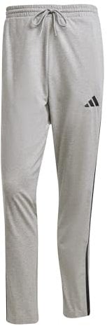 adidas Men's ESSENTIAL THREE STRIPES SINGLE JERSEY PANT, medium grey heather/black, L