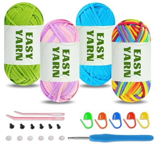 4 X 50g Dicke Wolle Zum Häkeln, Easy Crochet Yarn Cotton Häkelwolle Chenille Wolle Zum Häkeln Dicke Wolle gut Sichtbare Maschen, Wolle zum Häkeln Dickes Garn Baumwoll-Nylon