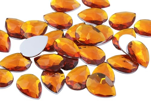 Allstarco 18x13mm (23/32x1/2) Gemas lágrima, Naranja jacinto, 30 uds | Acrílico ligero, Strass planos, color vivo y brillo para disfraces, cosplay, expositores, tarjetas y manualidades