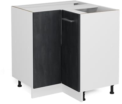 Vicco Eckunterschrank R-Line, Schwarz Beton/Weiß, 75.6 cm ohne Arbeitsplatte