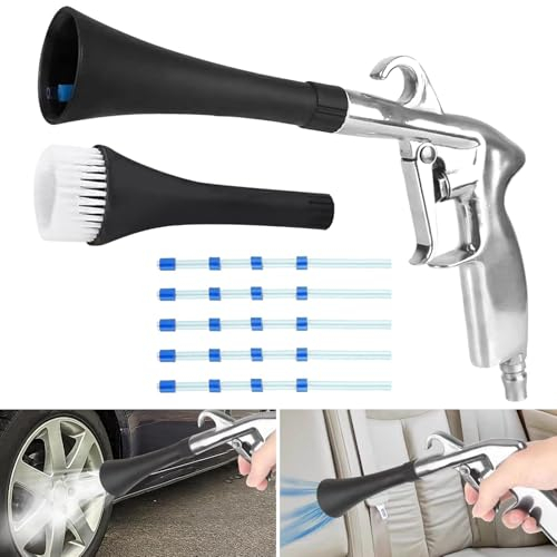 Pistola Aria Compressa, Accessori Compressore Aria, Pistola Pneumatica Aria Compressa, Pistola Lavaggio Auto con 5 Tubi e Ugello, Accessori Pulizia Auto, per Rimuovere Umidità, Sporco e Detriti