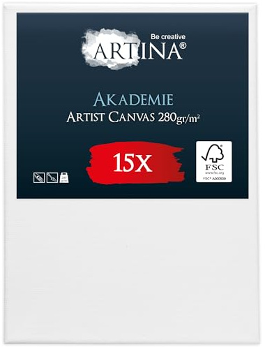 Artina Keilrahmen FSC® Leinwand zum Bemalen 15er Set bespannt | 18x24cm Canvas 100% Baumwolle Leinwände zum malen Acryl Rahmen bespannte Acrylfarben grundiert Akademie