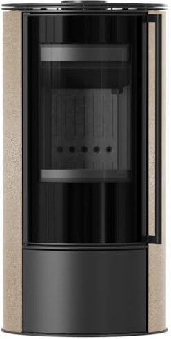 KRATKI Kaminofen aus Stahl Ø150 5,5 kW Erik ekorative Keramiken Gold Satin schwarz Verkleidung Stahlofen, Schwedenofen BImSchV Stufe 2 Energieklasse A