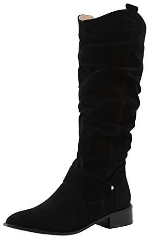 Stivali Vintage da donna in pelle scamosciata solida cerniera laterale Trim con moda al ginocchio stivali alti morbidi, Nero , 39.5 EU