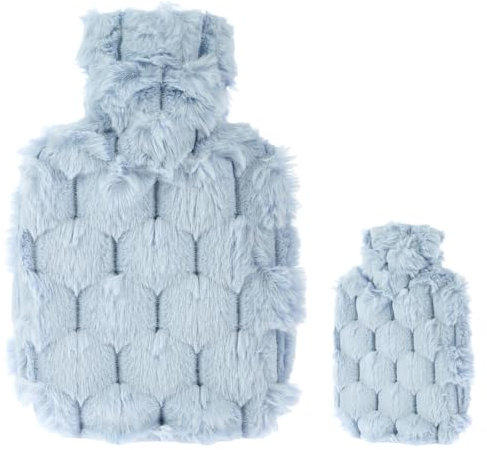 Hot Water Bottle, 500ml Small Hot Water Bottle with Cover, Warm Water Bag with Luxury Cosy Faux Fur Cover 2-in-1 Water Bag for Cold & Hot Compress Mini Hot-Water Bag for Women Seniors (Blue)