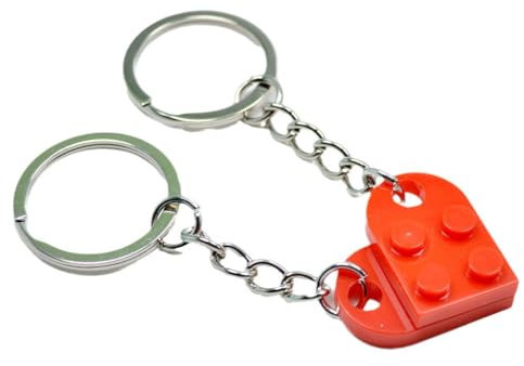 Llavero de pareja de corazón, llavero de pareja para él y ella, llavero de pareja de hogar, regalo de nuevo hogar, ideas de regalos de San Valentín para nuevo hogar, llavero de pareja LegoLove