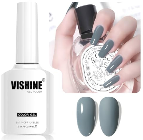 Vishine Blue-Gray Gel-Nagellack, semi-permanent, 1 Stück 16 ml, Soak-Off, UV, LED, Nagellack, Gel für DIY Nail Art & Home Manicure, Farbe L340 Blau-Grau Mysteriös