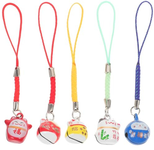 CALLARON 5 Stück Glückskatze Winkekatze Schlüsselanhänger Mit Glocke Niedliche Maneki Neko Anhänger Für Schlüssel Taschen Und Handy Süßes Lanyard Für Katzenliebhaber