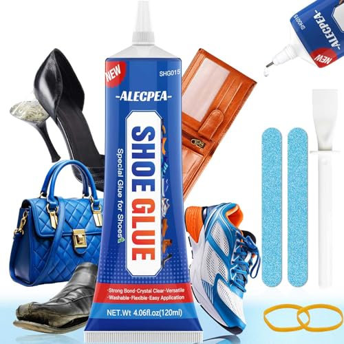 ALECPEA Shoe Glue Sole Repair Kit, Transparent Waterproof Shoe Repair Adhesive, Super Strong Clear Glue for Sneakers, Boots, Leather, Handbags, Soles, Heels, and More (120ml 1Pack)