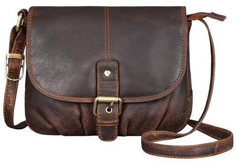 STILORD 'Iris' Leder Handtasche Damen klein Vintage - Umhängetasche für Freizeit, Ausgehen & Party - Echtleder Abendtasche mit Fächern, Farbe:zamora - braun