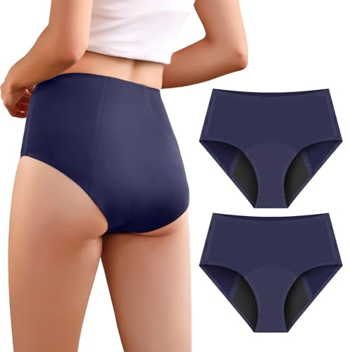 Carer Lot de 2 Culottes d'Incontinence pour Femmes à Haute Absorption Sous-vêtements Menstruels avec Protection Jour et Nuit Culottes Protectrices Taille Haute pour les Règles 50ML à 100ML Bleu M