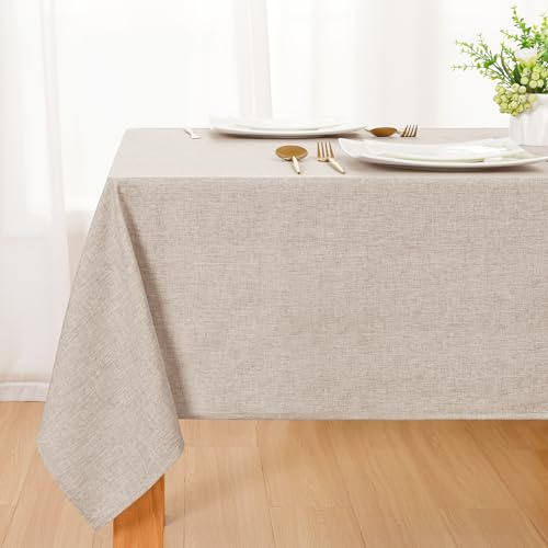 DWCN Sandfarbe Tischdecke Abwaschbar, Tischwäsche Leinenoptik 130x220cm, Weiche Tischtuch Tischdecke Outdoor Wetterfest für Wohnzimmer, Esszimmer, Balkon, Garten, Hochzeiten oder Haushalt