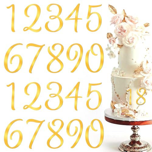 Tyqour 20 Stück Zahlen Deko Torte 0-9 Gold Kuchen Deko Geburtstag Gold Zahlen 0-9 Cake Topper Geburtstag Acryl Happy Birthday Tortendeko Tortenaufsatz Kuchen Topper für Party Hochzeit Jubiläum Feier