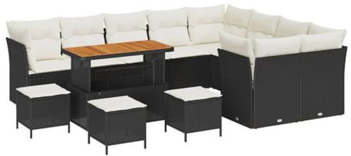 vidaXL 13-teiliges Garten-Sofa-Set mit Kissen – schwarzes Rattan für 6 Personen. Abnehmbare und stylische Terrassen-Sitzgruppe für Balkon oder Terrasse. Moderne Lounge für Deine Freizeit.